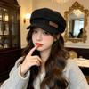 Korean Retro Leather Standard Octagonal Hat British Style Newsboy Hat Female Autumn and Winter Show Small Face Big Head Circumference Fashio
