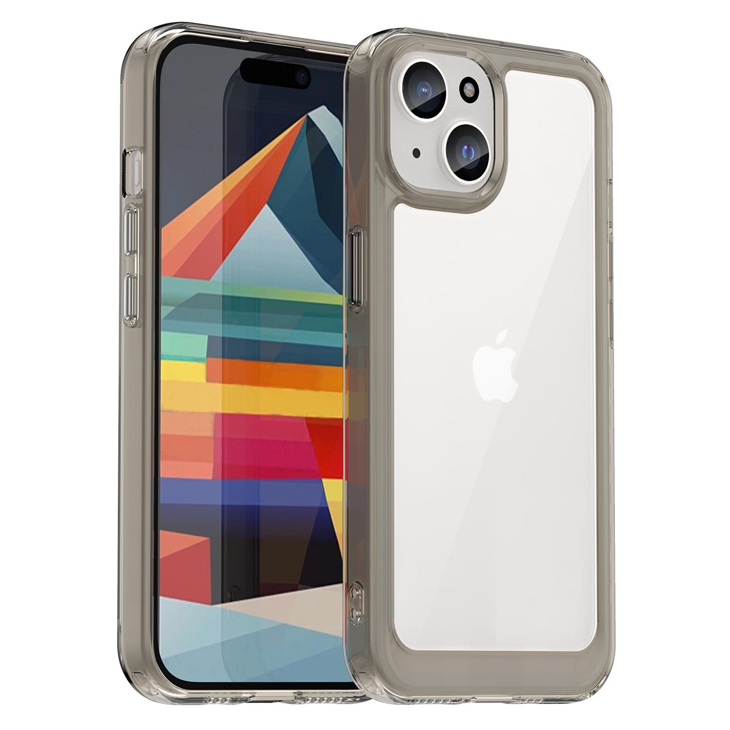 

For iPhone 15 Drop Proof TPU+Acrylic Mobile Phone Back Cover Clear Protective Case Transparent Grey
