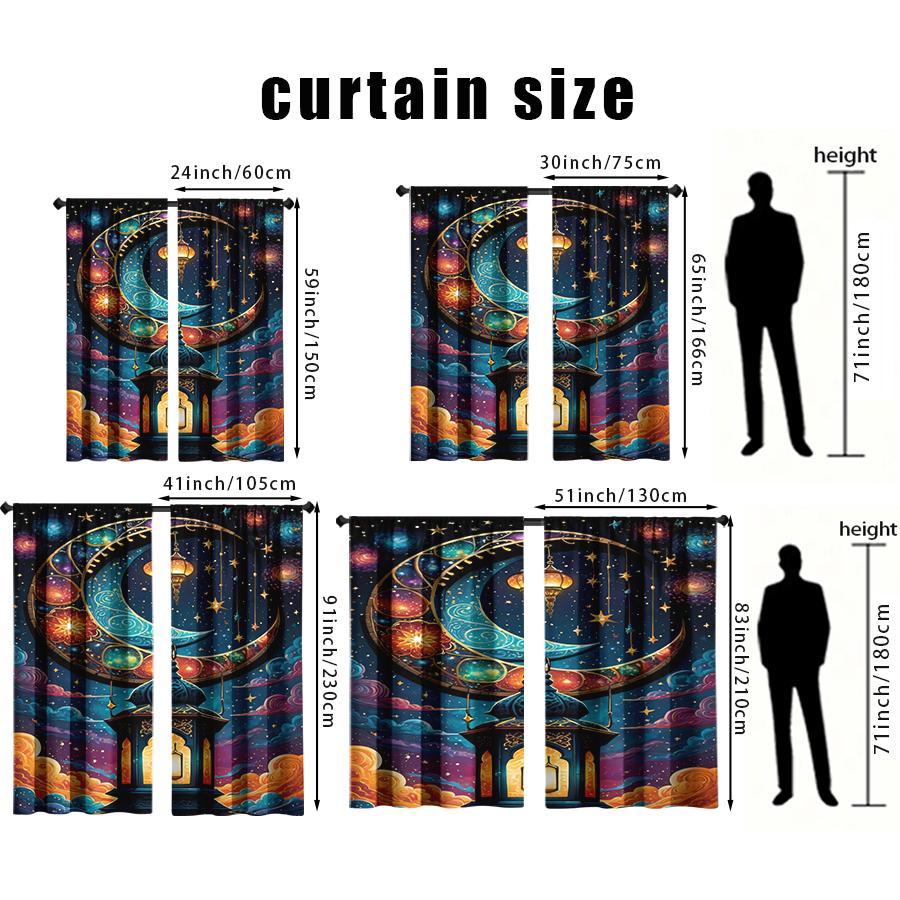 2PCS Starry Sky Crescent Exotic Lantern Curtains   Mysterious Style   Bedroom and Living Room   Drawbar Pocket Decorative Curtains