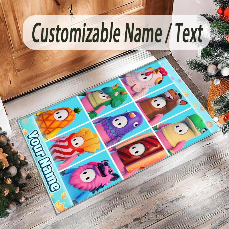 Personalized Crystal Velvet Carpet Custom Name Text,Fall Guys Anti Slip Area Rug For Home Decoration