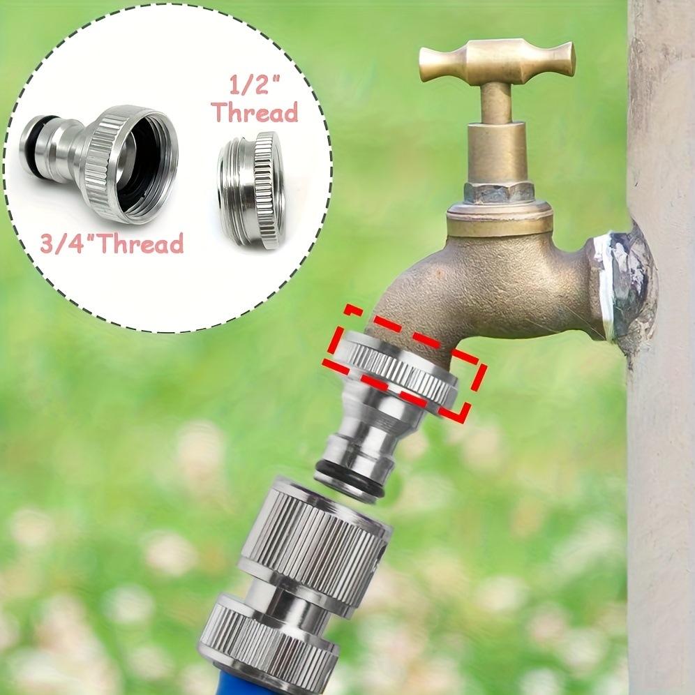 2Sets Garden Hose Aluminum Connector 1/2" Water Connector +1/2" To 3/4" Silvery Pacifier Connector Double-Mouth Internal Thread