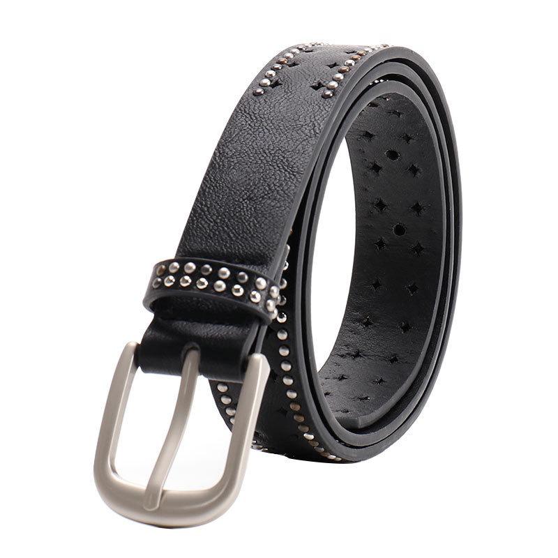 Women's Y2K Perforated Leather Belt with Double Row Rivets – Punk Niche Design for Versatile Jeans