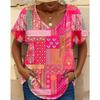 Colorful Floral Pattern Women's T-shirt Summer Outdoor Casual V-neck Short-sleeved Top OverSize Women's Clothing
