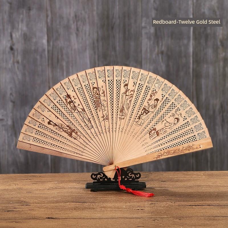Heshantang Gift Ancient Style Hollow Craft Full Wooden Folding Fan