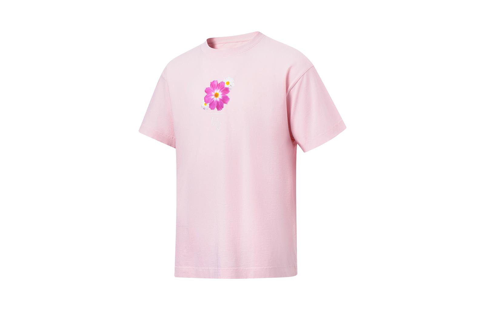 Li Ning T Shirts Unisex New Light Pink Crew Neck Moderate Straight Fit AHST365-1 L