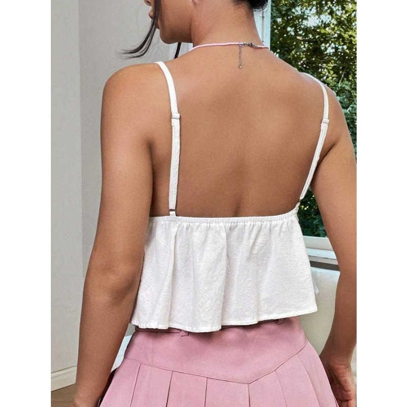 Women Sexy Slim Fit Cropped Strappy Solid Tank Top Casual Outerwear