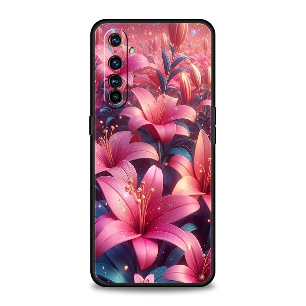 Realistic Lily Flower Print Soft TPU For Realme 12 11 10 9 Pro Plus GT2 GT3 GT5 7 8 Pro C21 C25 C35 Pro 5G Shockproof Phone Case