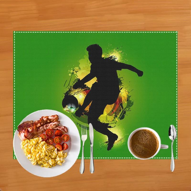 Fußballfeld Druck Platzset für Esstisch Leinen Tischgeschirr Matte Kaffeetassenuntersetzer Esstischmatten Küchenzubehör
