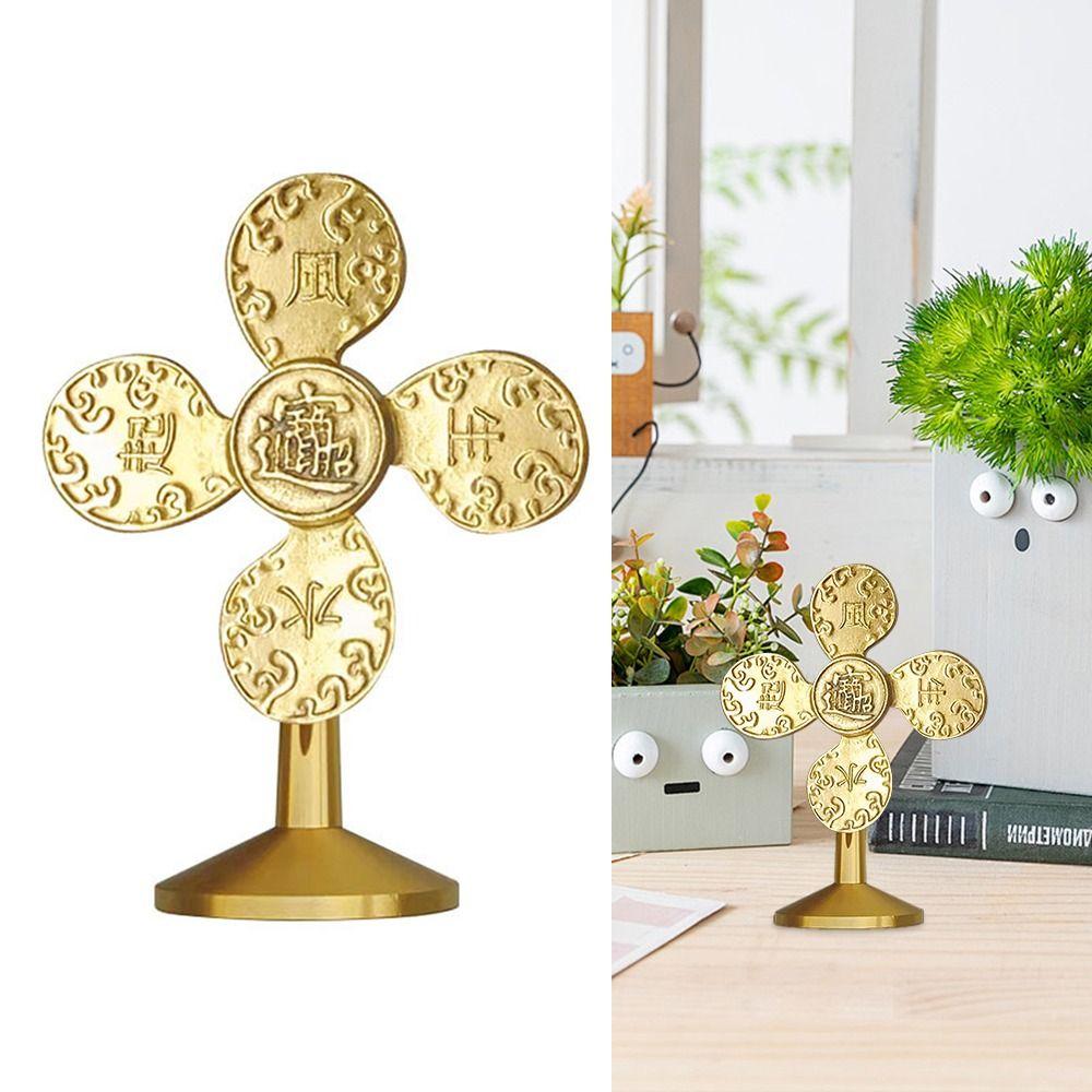 Creative Chinese Style Good Luck Ornaments Gold Alloy Windmill Ornaments The Fung-shui Fengshui Fan Statues Gift