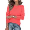 Womens Fashion Long Sleeve Button Cuff Soft Knit Pullover Trendy Tops Solid Color