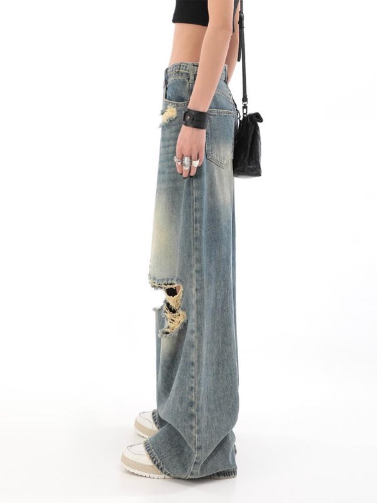 Oversized American Style Distressed Jeans for Women High Waisted Straight Leg Loose Fitting Jeans for Slimming and High Street Vibe Wide Leg Mop Pants