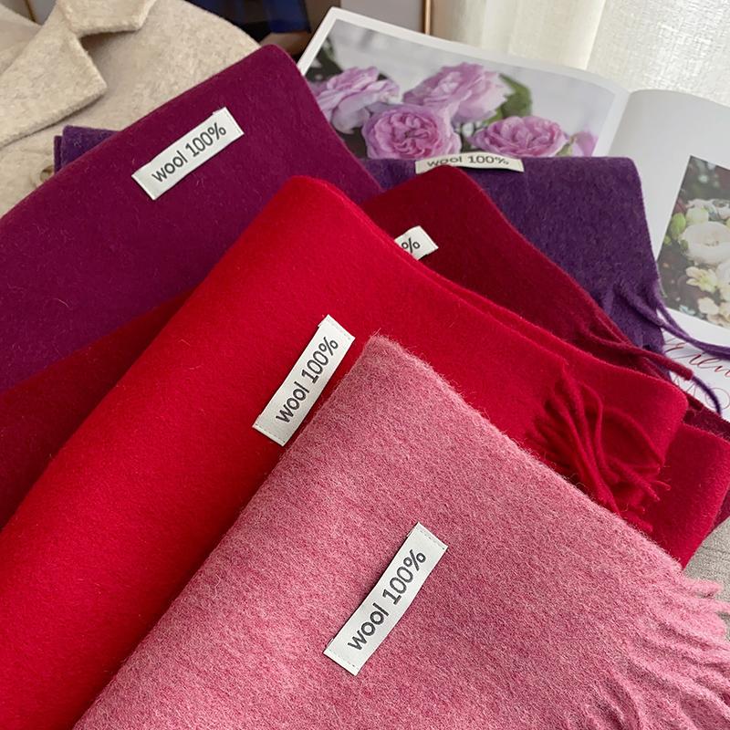 Ladies Wool 100% Australian Pure Wool Scarf Women Long Fringed Warm Cashmere Shawl Winter Thik Warm Knitted Neck Scarf Wrap