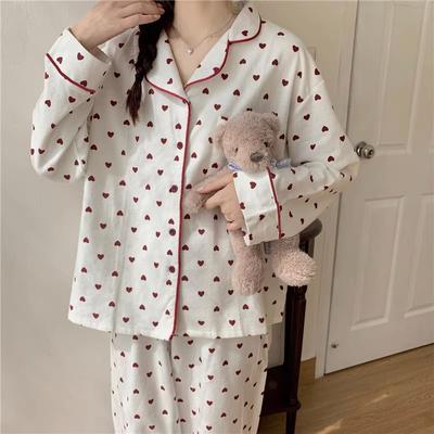 Spring and Autumn Long-sleeved Trousers Pajamas Suit Women's Lapel INS Home Service
