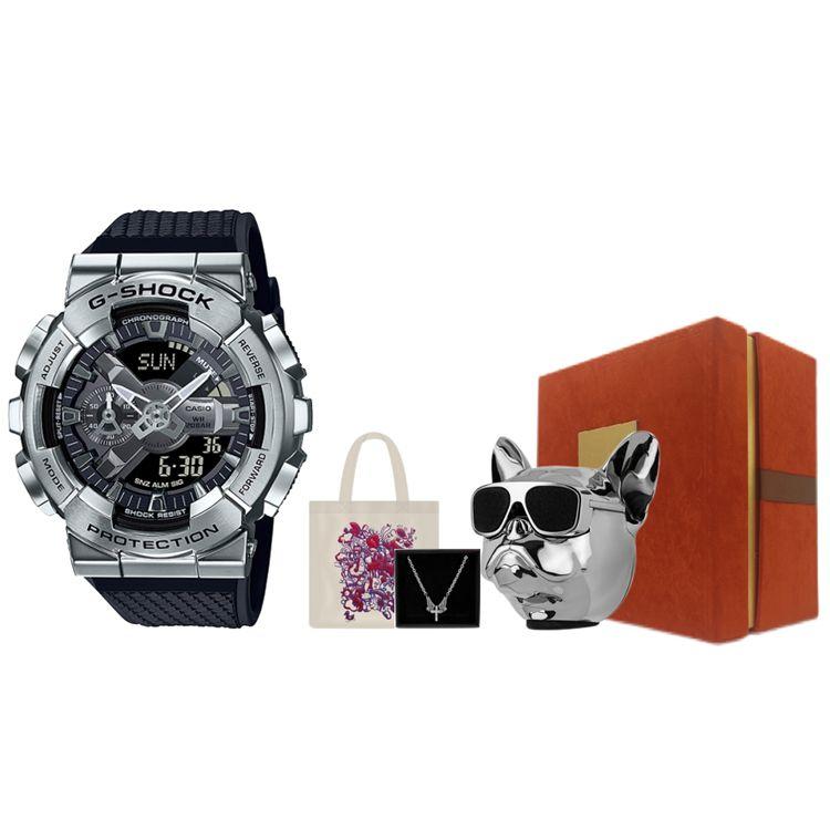G-SHOCK GM Series Metal Evolution Silver Ring Small Cannon Waterproof Shock Resistant Anti-Magnetic Quartz Movement Resin Strap Men Watches GM-110-1A