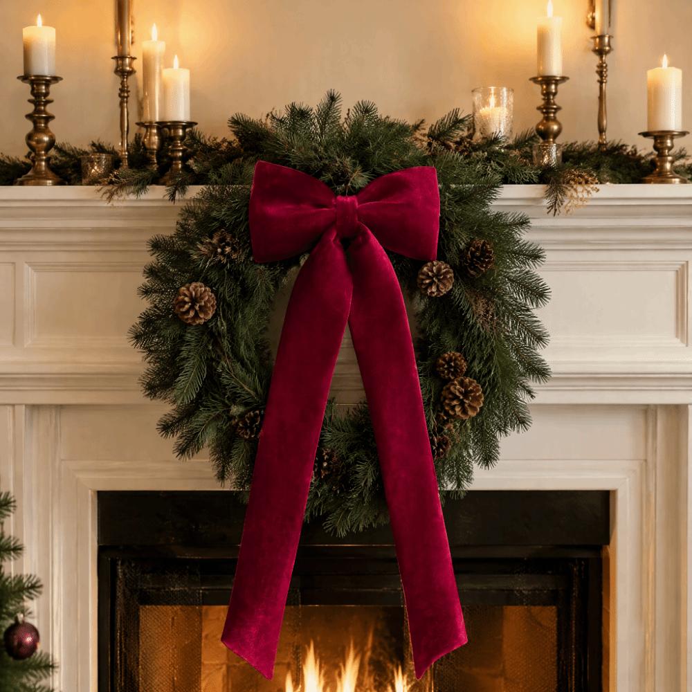 Dark Red Large Velvet Christmas Bow Long Streamers Soft Draping Christmas Tree Topper Bow Elegance Wrinkle Resistant