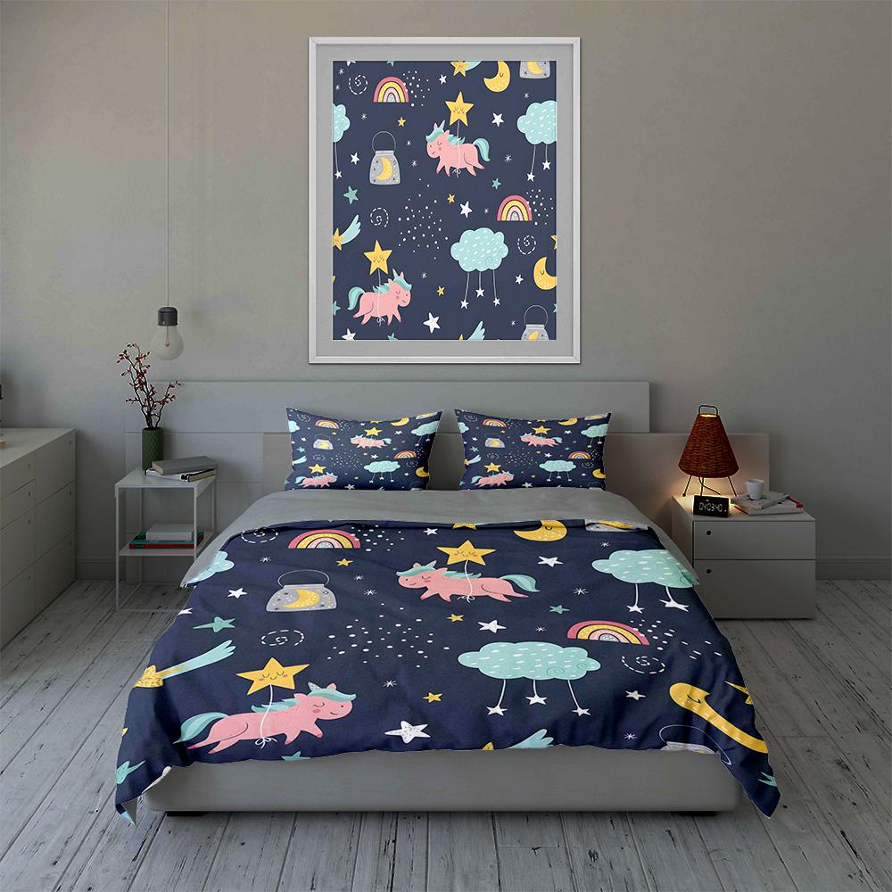Cartoon Unicorn Design. Bedding Duvet Cover Sets Duvet Covers Pillowcases Gifts (1 * Duvet Cover 2 * Pillowcases, Without Duvet Insert)