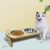 Elevated Pet Bowls Tilted Single/Double Cat Stainless Steel Food Bowls Wooden Dog Water Feeding Container Cat Supplies