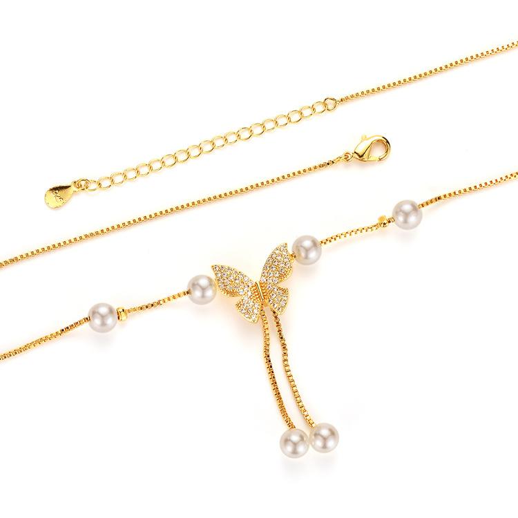 Exquisite and Small Micro-inlaid Butterfly Pearl Fringed Necklace, Super Fairy Design Collarbone Chain Woman