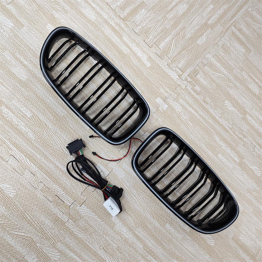 Car Double Line Front Luminous Grille Led Light Racing Grille For BMW 5 Series F10 F11 F18 2010-2017 Bodykits Tuning ABS Black