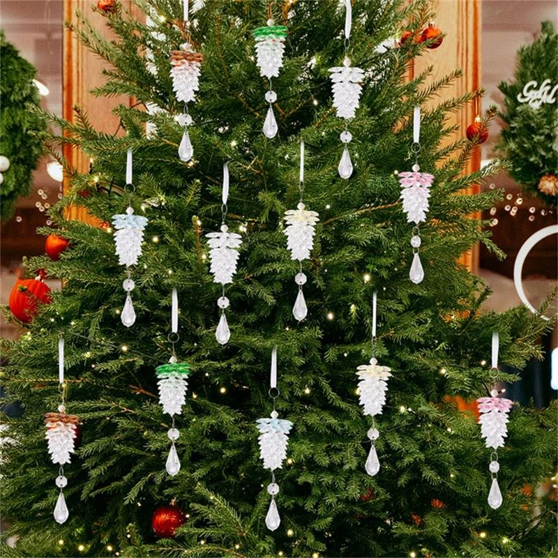 Realistic Acrylic Pinecone Christmas Tree Hanging Decoration Transparent Pine Cone Festival Home Ornament