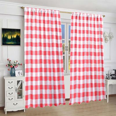 2pcs Plaid Rod Pocket Yarn Curtain For Kitchens, Bedrooms, Study Rooms, Cafes, Living Room Home Decor