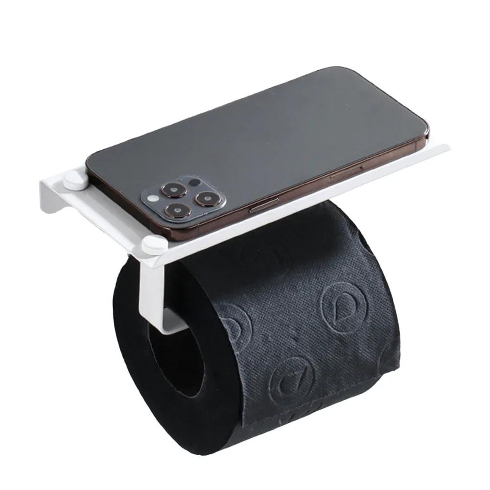 Dual Installation Toilet Paper Holder with Stainless Steel Body and Spacious Shelf for Phones or Sanitizers in Bathroom Settings
