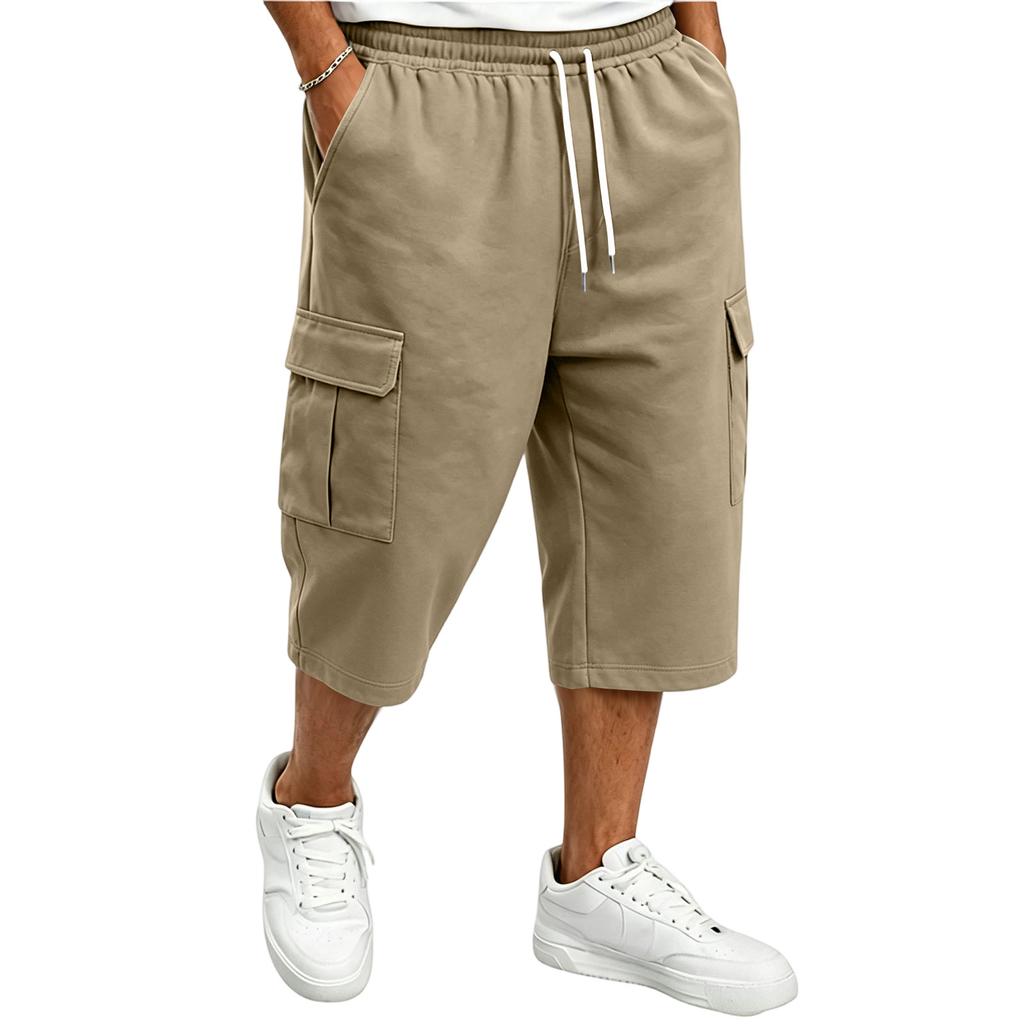 Men's Casual Drawstring Cargo Shorts 7/8 Length for Summer Everyday Wear