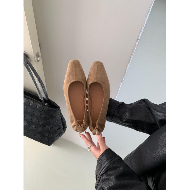 

2025 новый замшевый тонкий мягкий подошва удобный квадратный носок плоская подошва одинарная обувь эластичный маленький квадратный носок плоский каблук женская обувь 39 хаки