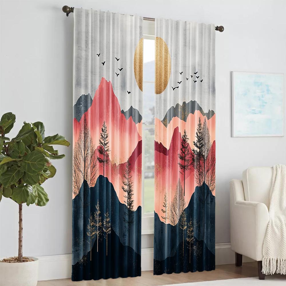 Set Of 2 Versatile Polyester Transparent Curtains Home Decoration Abstract Background Use Bedrooms Living Rooms Made Area Window Treatment