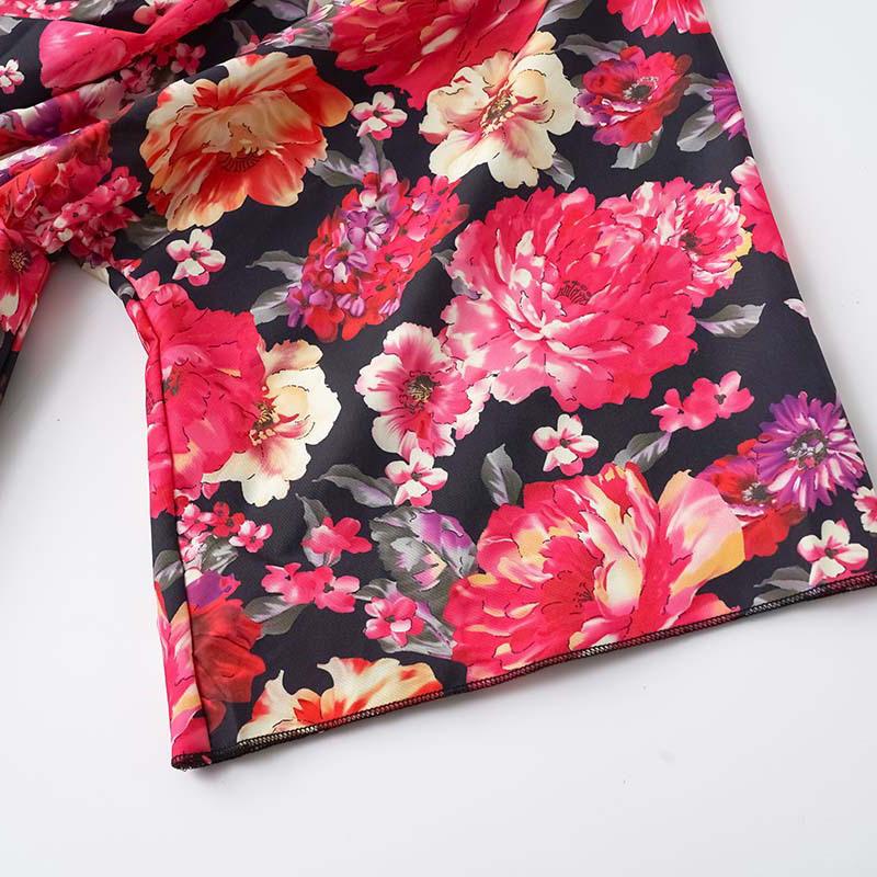 Women's Summer Ethnic Printed Short Sleeve High Waist A Line Lace Up Dress