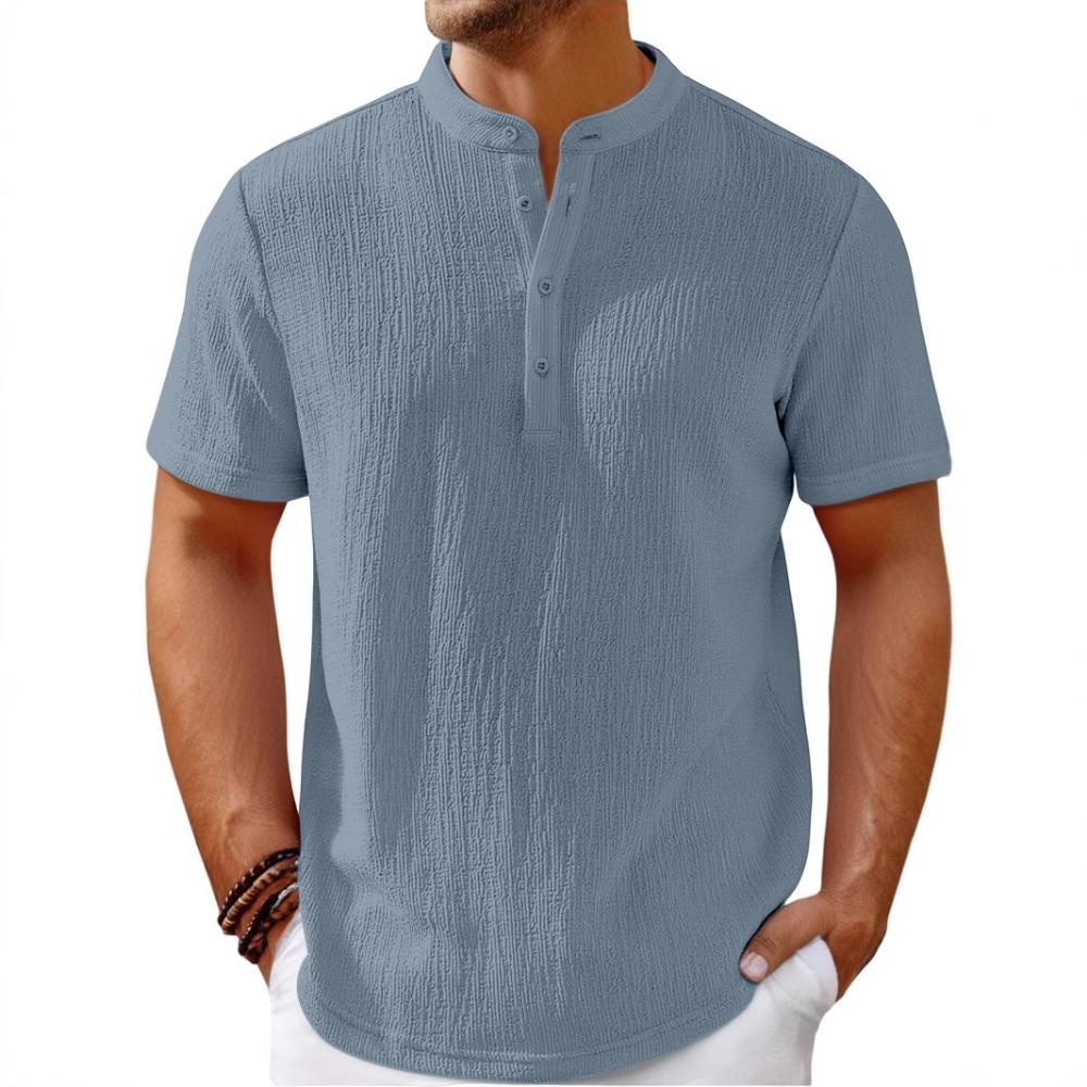 Men's Shirts Short Sleeve Button Up Neck Stand Collar Casual Summer Home Daily Shirts
