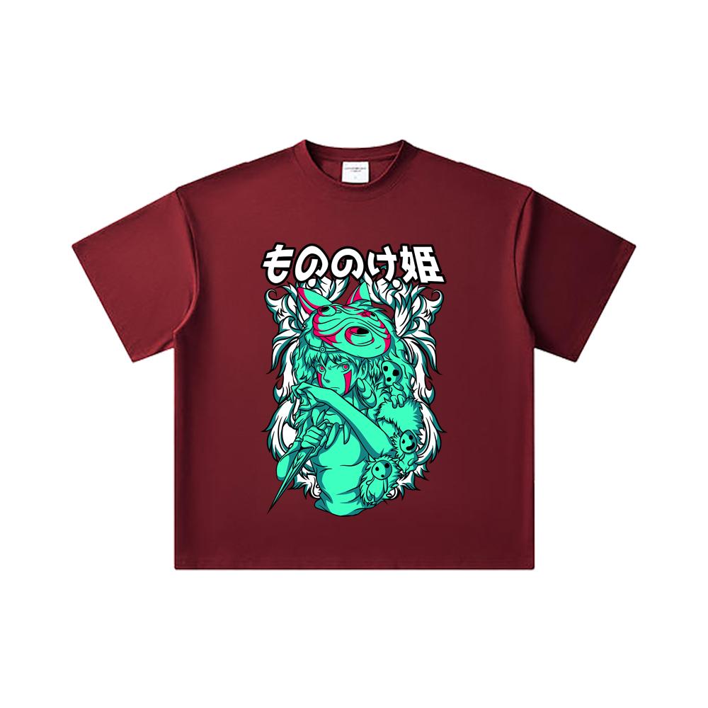 

260 GSM Double Yarn 32 Count 100% Cotton Ghibli V5 Princess Mononoke Print Unisex Heavy Cotton T Shirt 2XL вина червоного кольору