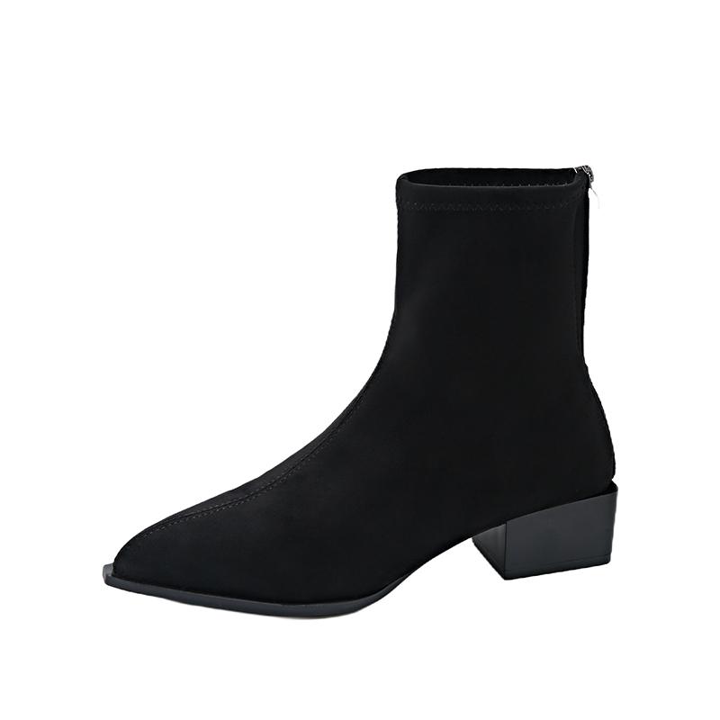 2024Zippers Fashion Pointed Toe Women Ankle Boots With Low Heel Shoes Female Leopard Print Footwear Ladies Stretch Modern Boots