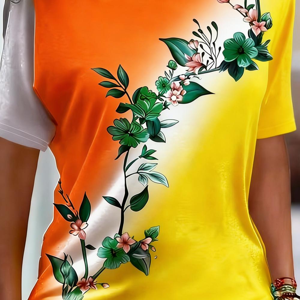 Summer Women's 3D Printed Crew Neck T-Shirt Fashion Versatile Breathable Trend Casual