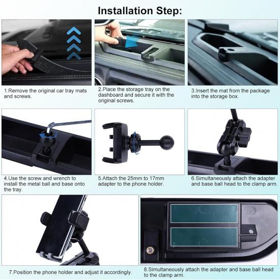 Metal Phone Mount For 2018      Jeep Wrangler JL JLU & Gladiator JT, Multi-Mount Phone Holder Dash Tray System Kit With Adjustable Metal Arm Don'T