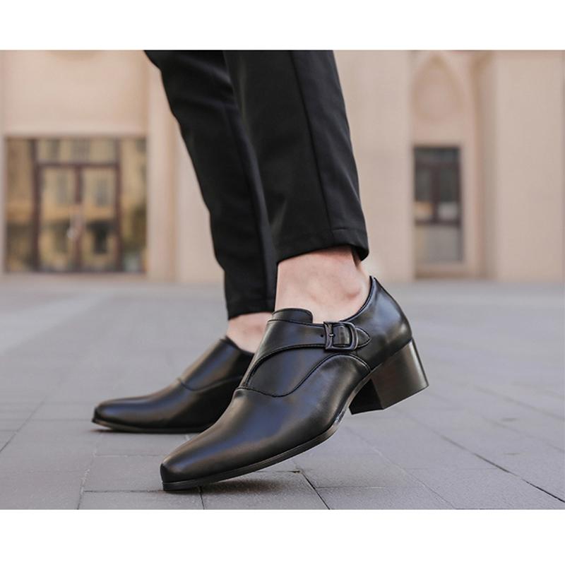 Fashion Dress Business Shoes Mens Monks High Heels Shoes 6cm Brand Male Footwear Black