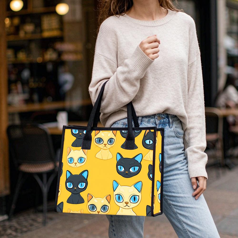 Cute Cat Print Tote Bag Fashion Casual Large Capacity Daily Shopping Handbag for Women
