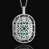 Vintage Rectangular Colored Gemstone Pendant Necklace Yellow White Diamond Accented Big Statement Jewelry for Women Gift