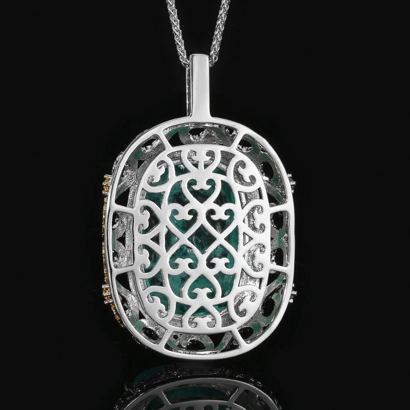 Vintage Rectangular Colored Gemstone Pendant Necklace Yellow White Diamond Accented Big Statement Jewelry for Women Gift