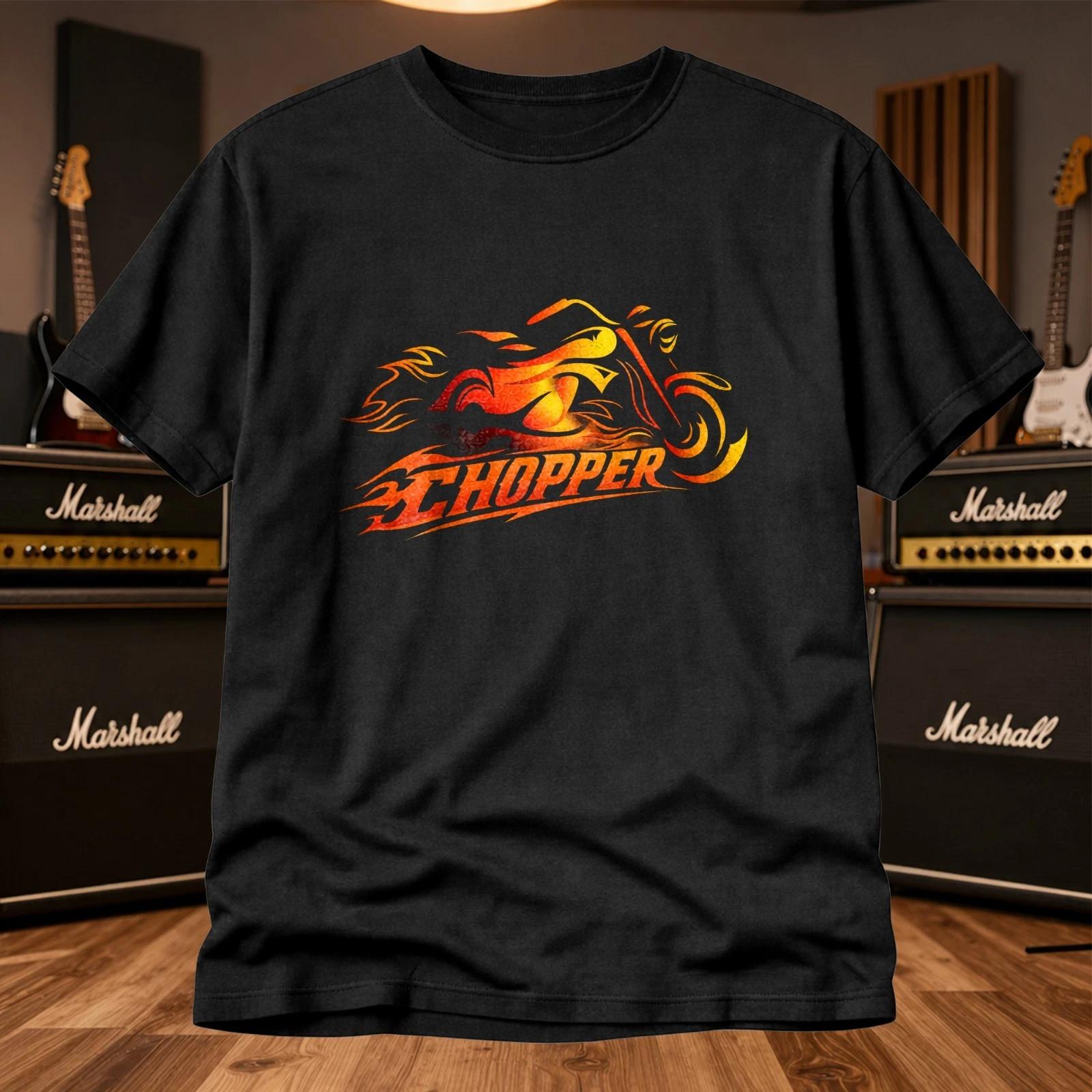 Chopper Motorcycle T Shirt Flame Biker Graphic Tee Custom Chopper Rider XS