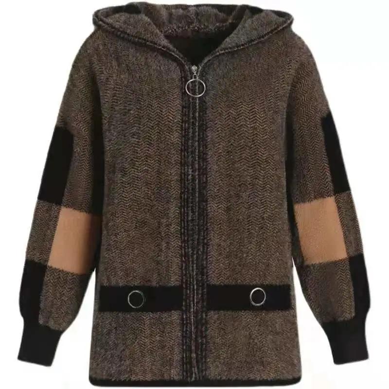 Women's Winter Plus Size Hooded Coat Middle-Aged & Elderly Autumn Elegant Casual Double-Faced Fleece Wool Coat