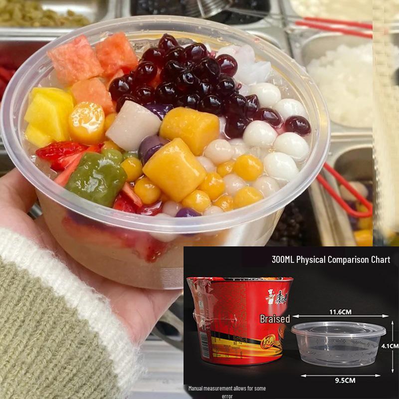 Disposable Ice Jelly Bowl with Lid - Perfect for Takeaway Street Food and Pudding Ice Jelly Box with Lid (50 sets)