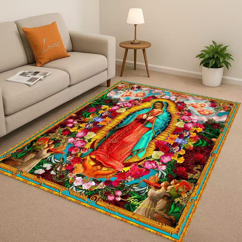 Retro Jesus Virgin Mary Art Living Room Non Slip Area Rug Soft Carpet for Bedroom Playroom Sofa,Easy Clean Home Decor Doormat