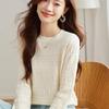 Spring and summer new trend red round neck long-sleeved knitted sweater pullover femininity elegant commuter style