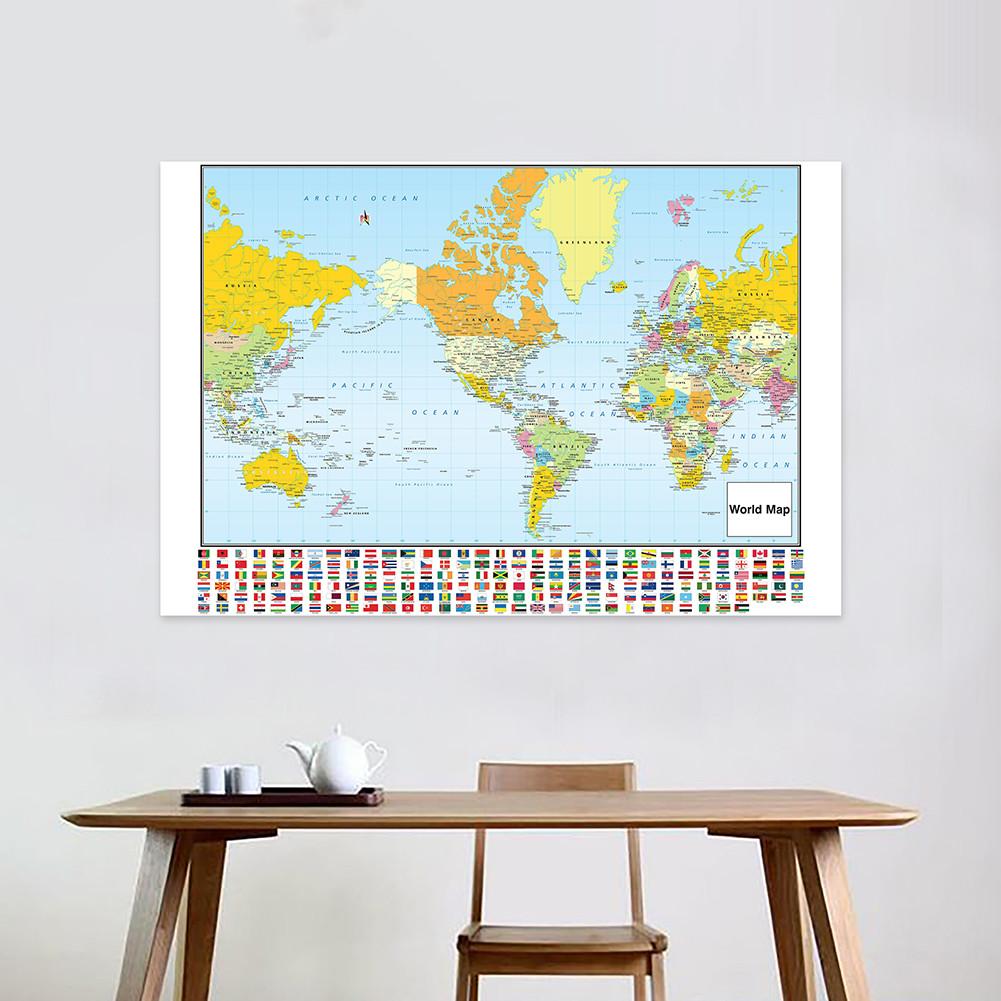 World Map Art with National Flags,Frameless,Wall Decor for Classroom,Office,Travel,Gift for Geography Enthusiasts,Graduation