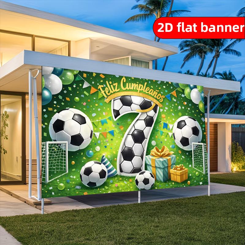2D flat banner with Nordic style football pattern party banner, 7th birthday party decoration background cloth