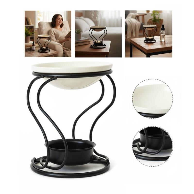 Iron S Curved Candle Stand Essential Oil Burners With Ceramic Dish Metal Stand For Fragrances Wax And Oil Diffusing
