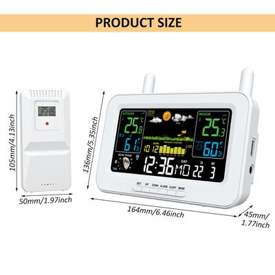 Color Screen Smart Weather Station, USB Output Indoor and Outdoor Thermometers and Hygrometers,