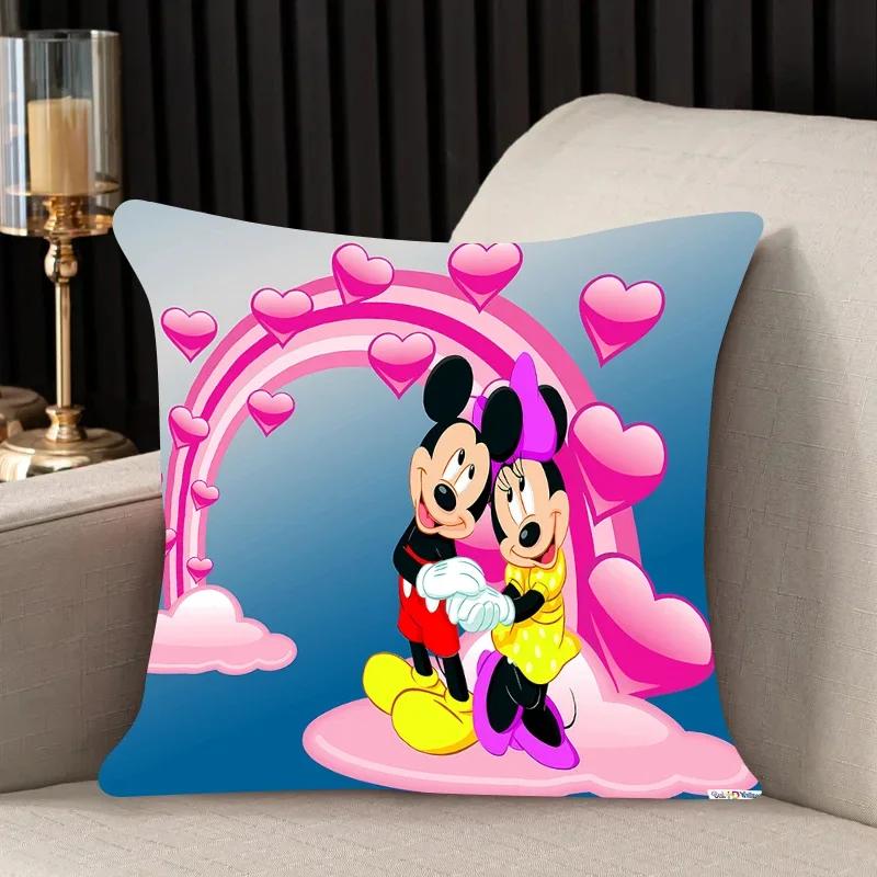 Kissenbezug mit Donald Duck, Minnie und Mickey Mouse für Wohnzimmer, Schlafzimmer, Büro oder Auto, 45 x 45 cm, quadratisch