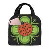 Ladybug On The Four Leaf Grass Insulated Lunch Bag for Kids School Cooler Thermal Food Box Tote Portable Lunch Boxes Container